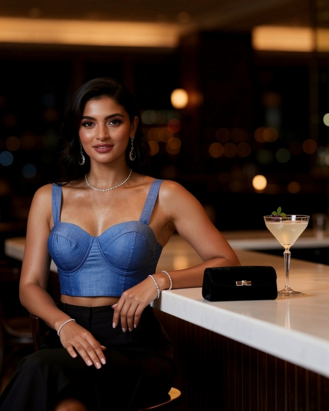 Dalia — top corset denim con copas estructuradas