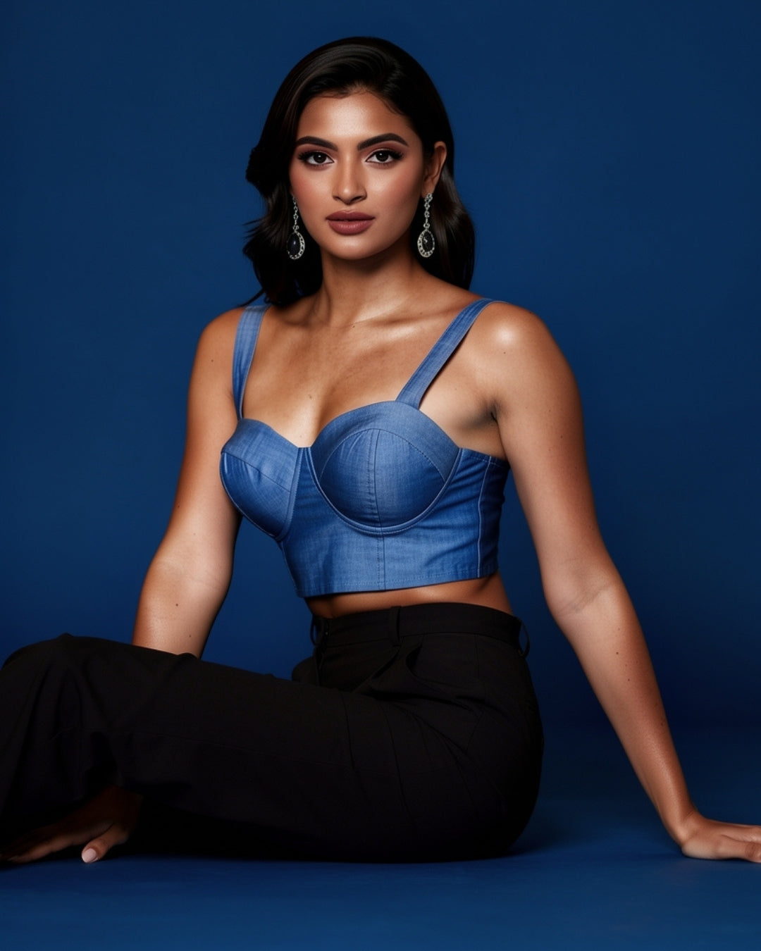 Dalia — top corset denim con copas estructuradas