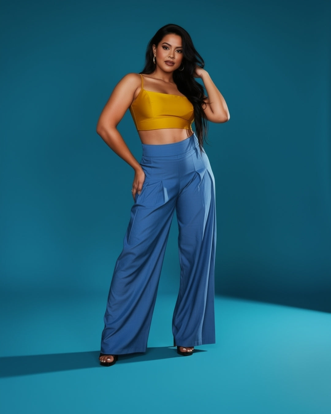 Nerina — pantalón palazzo de tiro alto en tejido fluido