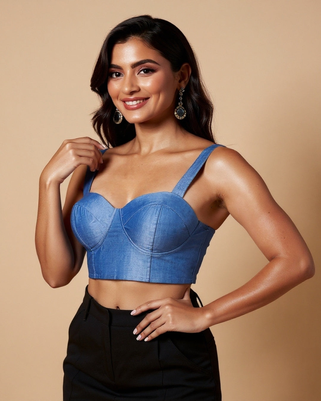 Dalia — top corset denim con copas estructuradas