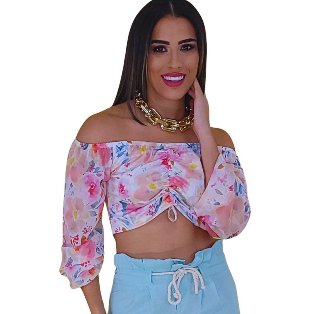 blusa floral
blusa off-shoulder
blusa romántica
blusa fruncida
blusa chic mujer
blusa estampada
blusa de verano
blusa femenina elegante
blusa con mangas sueltas
GV Boutique blusa
