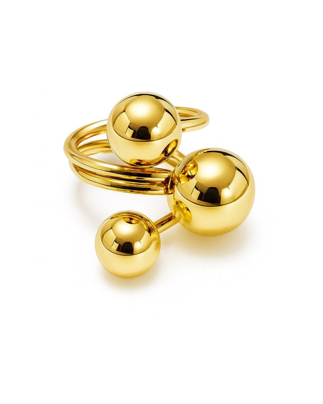 sortija dorada
anillo moderno
joyería elegante
accesorios femeninos
anillo con esferas
moda femenina
joyería minimalista
accesorios de boutique
estilo chic
joyería de lujo