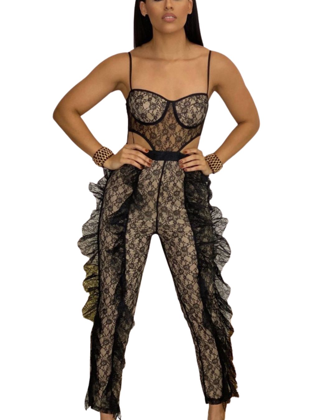 Enterizo de Encaje con Volantes Laterales