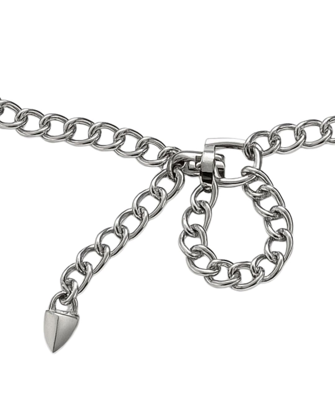 Cinturón De Cadena Plateada Con Cierre En Aro y Caída Decorativa