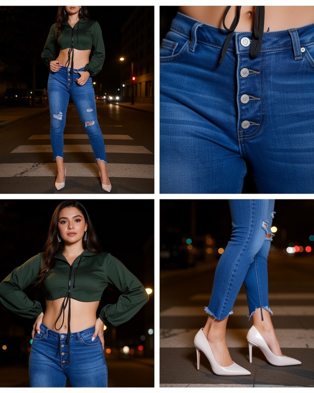 Luma — jean skinny azul claro con botones frontales