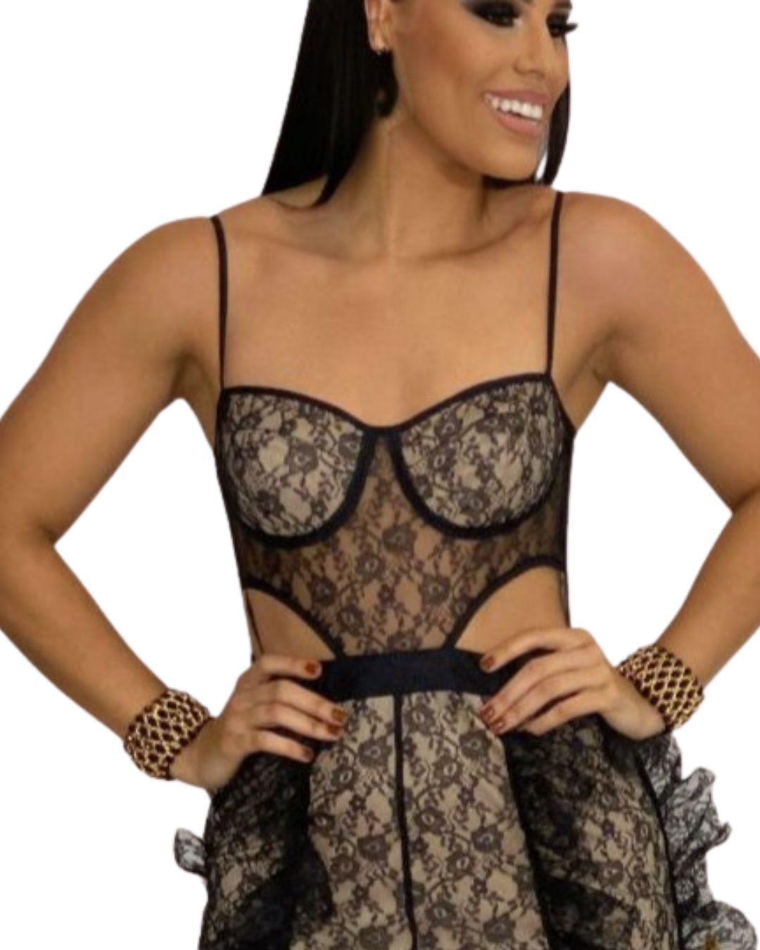 Enterizo de Encaje con Volantes Laterales