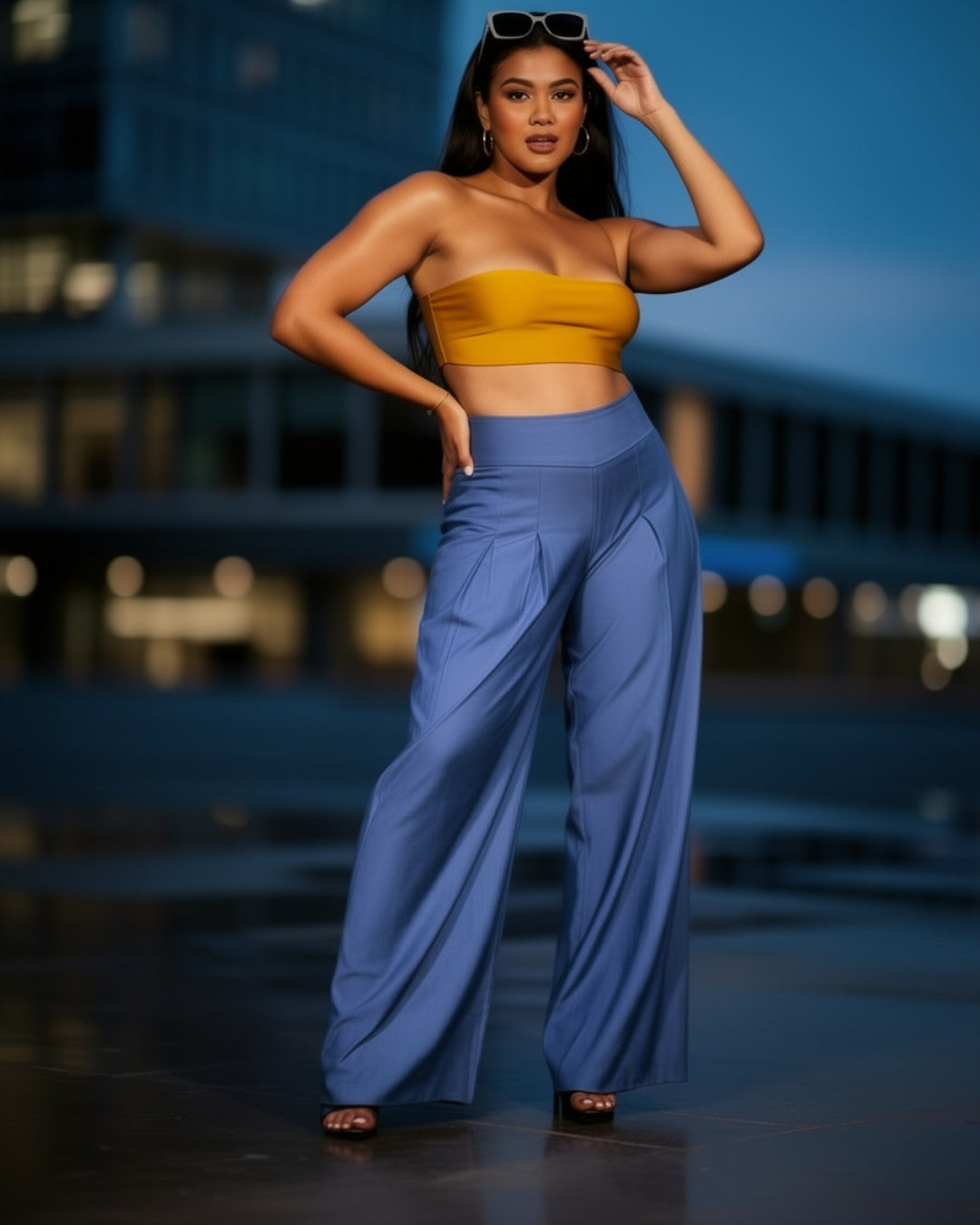 Nerina — pantalón palazzo de tiro alto en tejido fluido