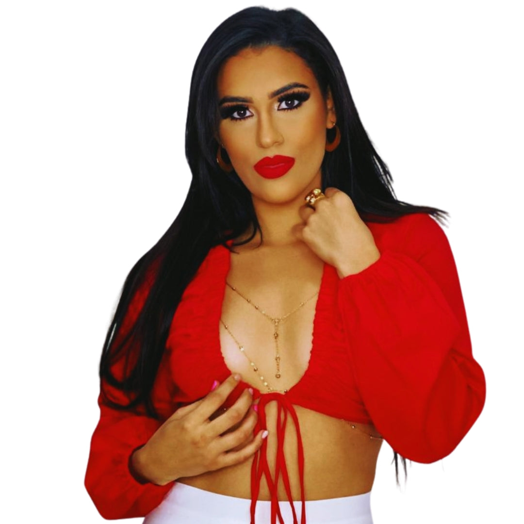 top rojo mujer
blusa corta lazo frontal
crop top mangas abullonadas
blusa sexy chic
moda femenina sofisticada
top casual elegante
blusa roja importada
crop top ajustable
top moderno mujer
blusa escote profundo