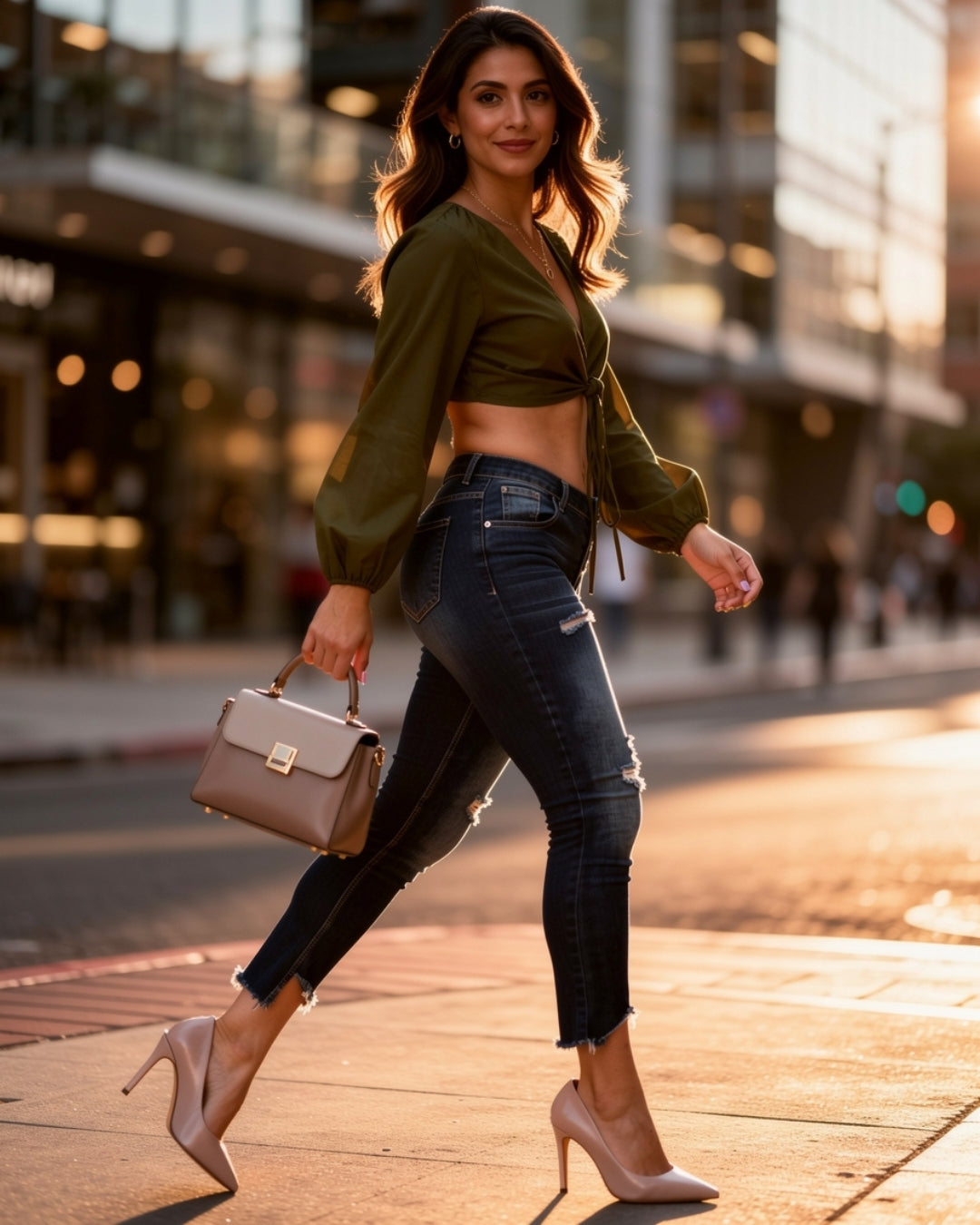 Naya — jean skinny azul oscuro con botones frontales