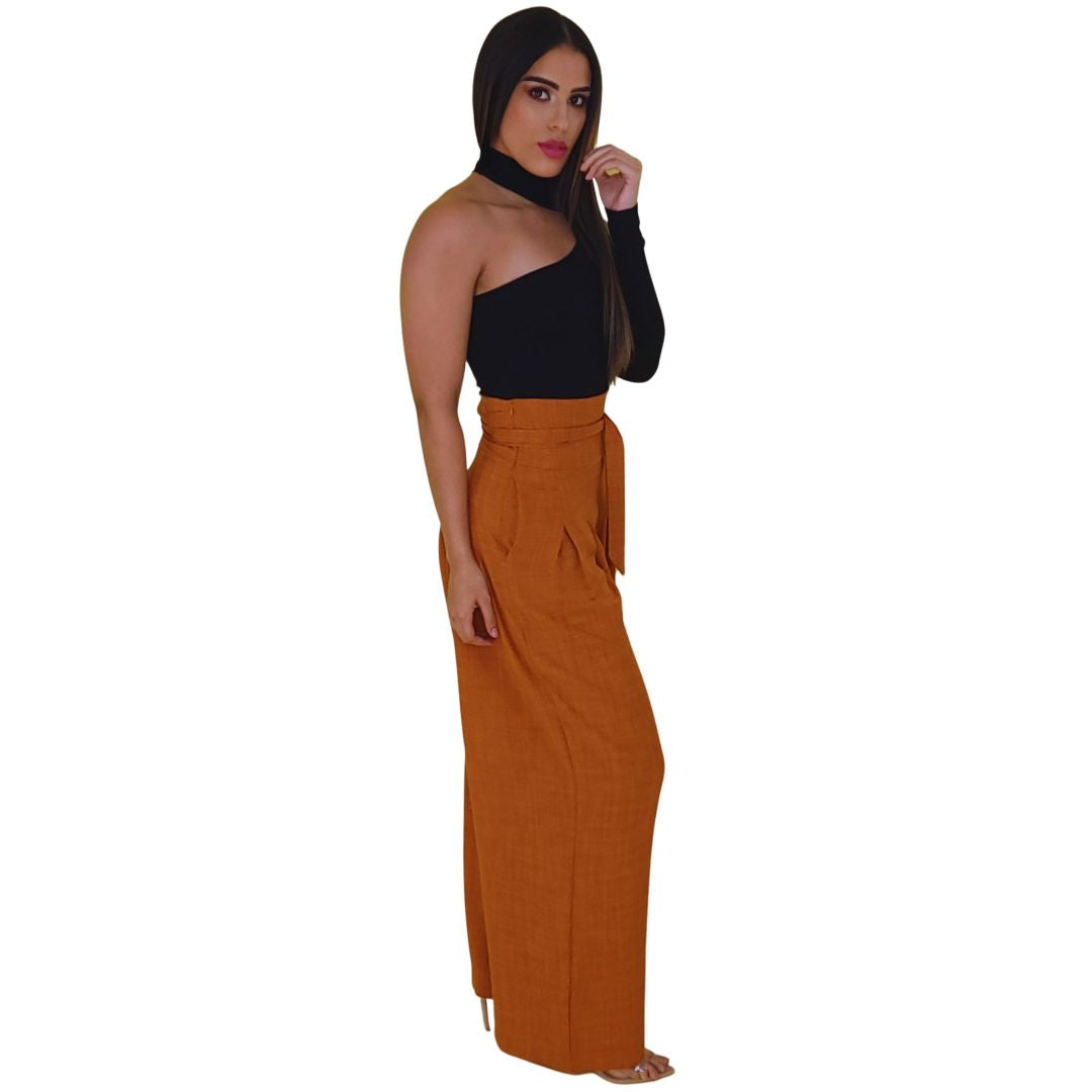 Alen High-Waist Terracotta Palazzo Pants Ropa De Moda Para Navidad