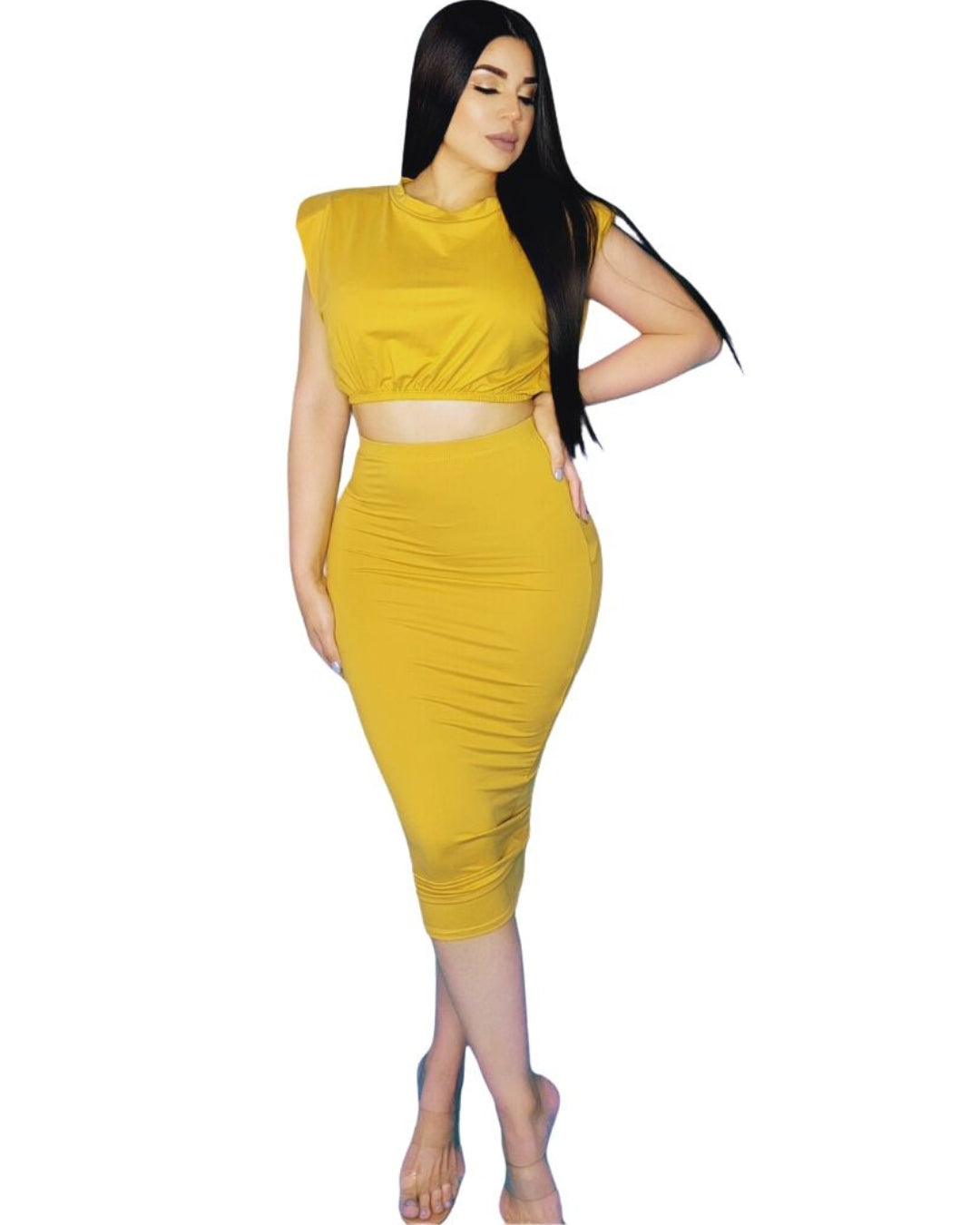 Solara — set crop top y falda midi en tonos vibrantes