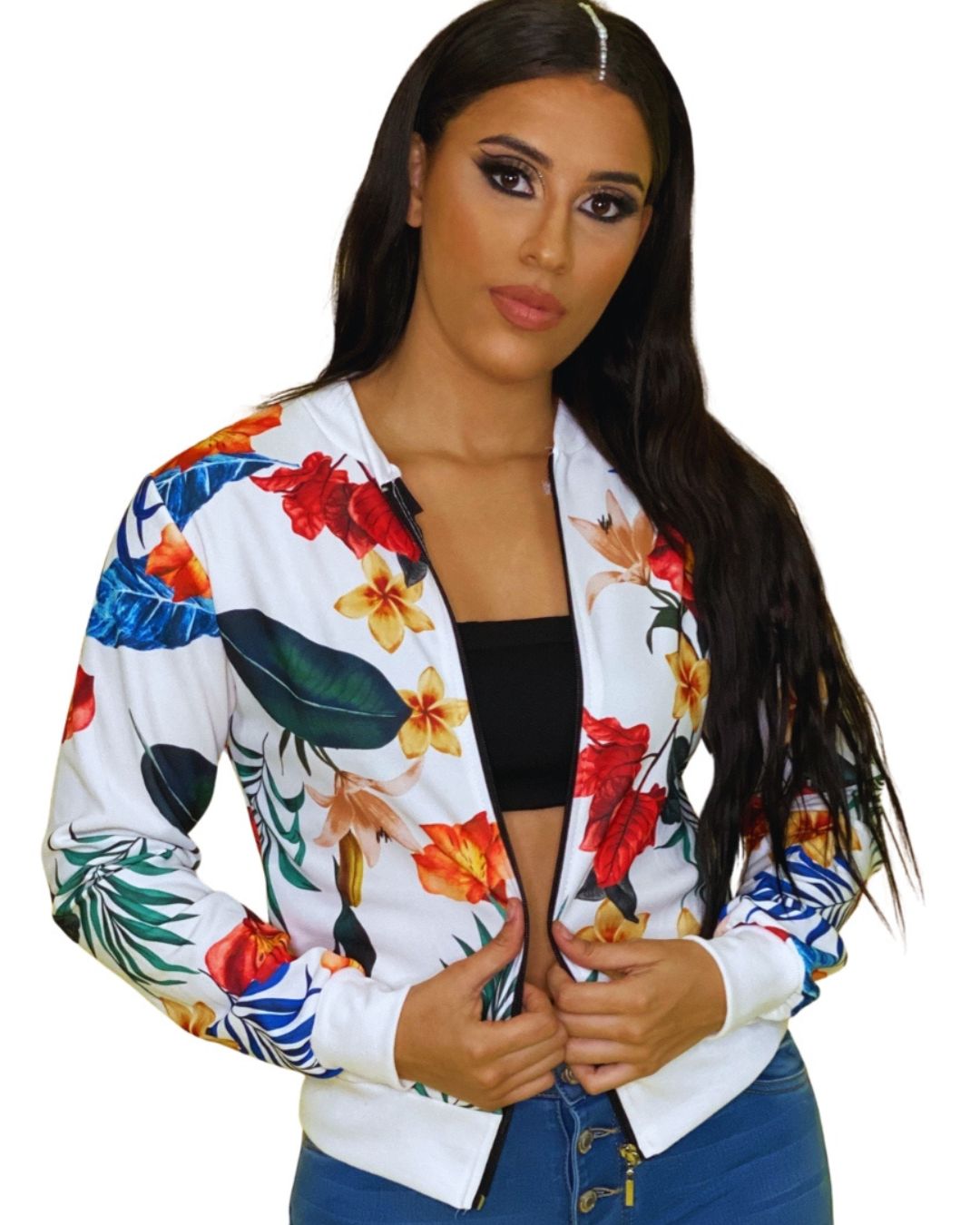 Chaqueta Bomber Lena con Estampado Tropical