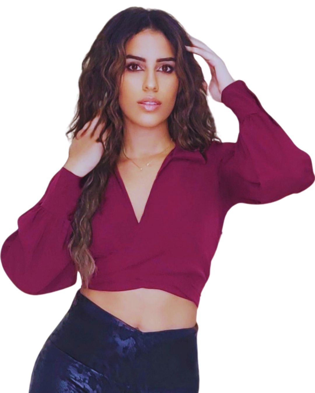 Top cruzado manga larga color vino