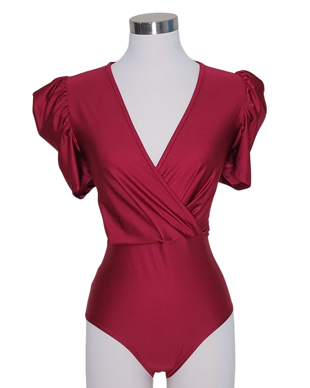 Solea — bodysuit satinado con escote en V y mangas abullonadas