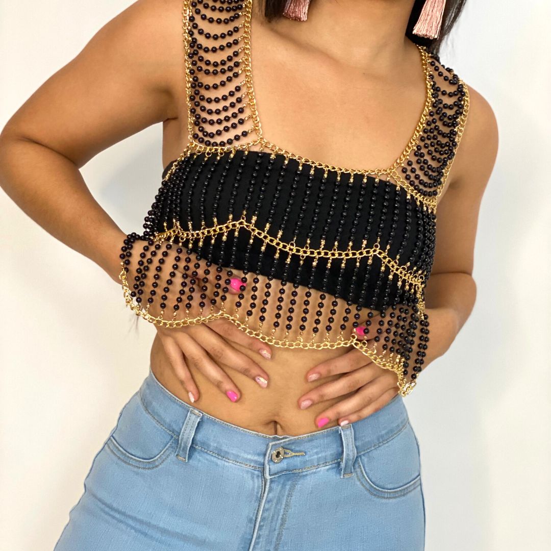 top cuentas negras
top cadena dorada
top statement
top elegante
top de fiesta
top importado
top sofisticado
top nocturno
top chic
top one size