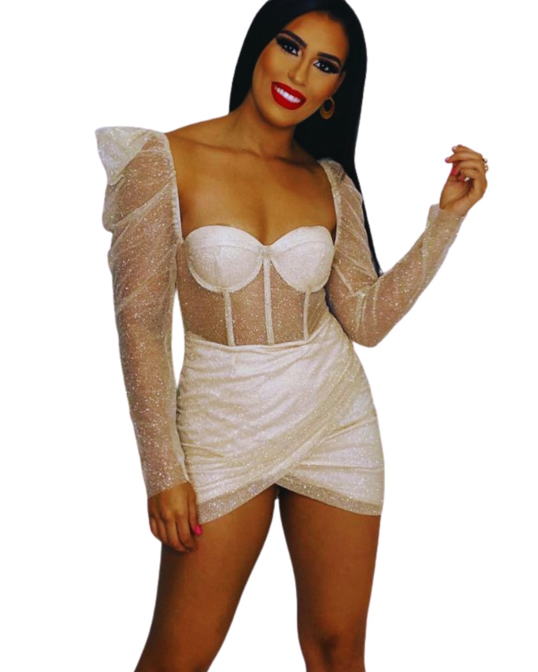 Vestido mini elegante
Vestido de malla brillante
Vestido con corset
Vestido mangas puff
Vestido glam mujer
Vestido de noche
Outfit sofisticado
Moda femenina
Estilo elegante
GV Boutique