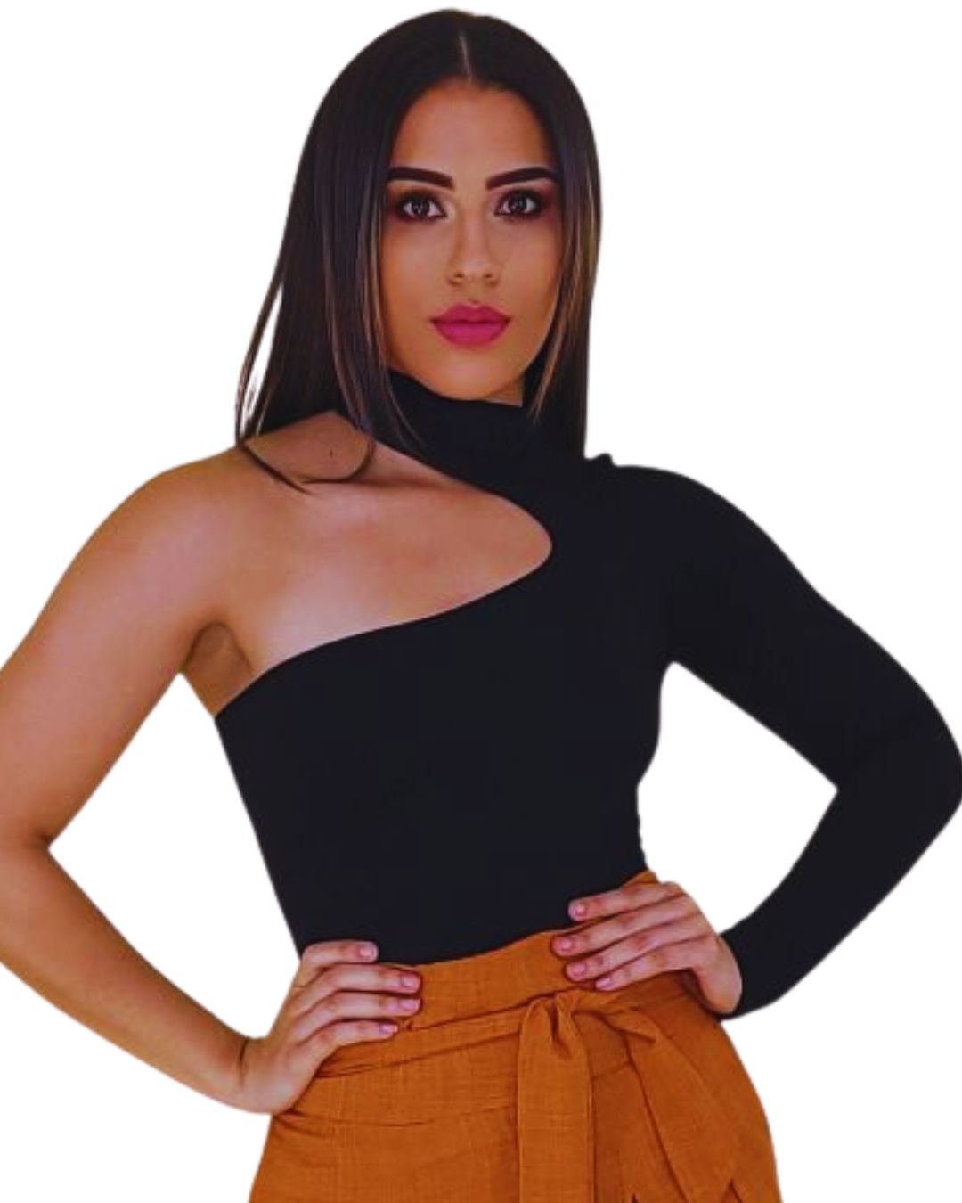 Kaelis — top negro asimétrico de un hombro con cuello cruzado