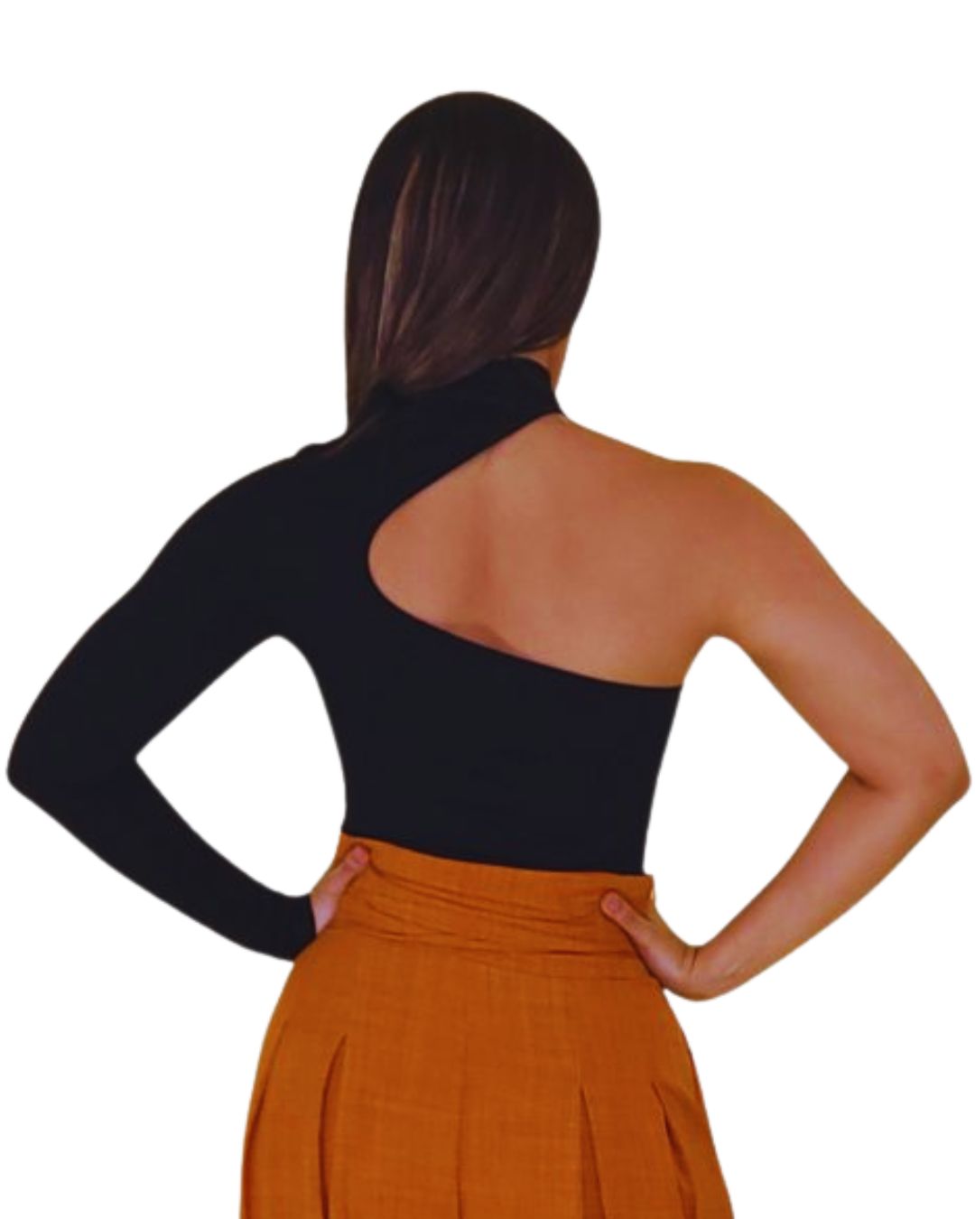 Kaelis — top negro asimétrico de un hombro con cuello cruzado