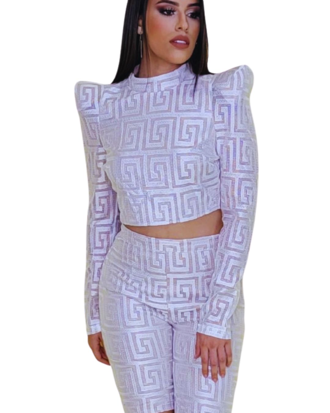 Conjunto de Top con Hombros Estructurados y Biker Shorts Blanco y Negro