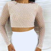 crop top nude
blusa elegante perlas
top de malla
ropa para eventos
moda sofisticada
blusa con mangas largas
outfit de noche
ropa femenina chic
GV Boutique top
blusa moderna elegante