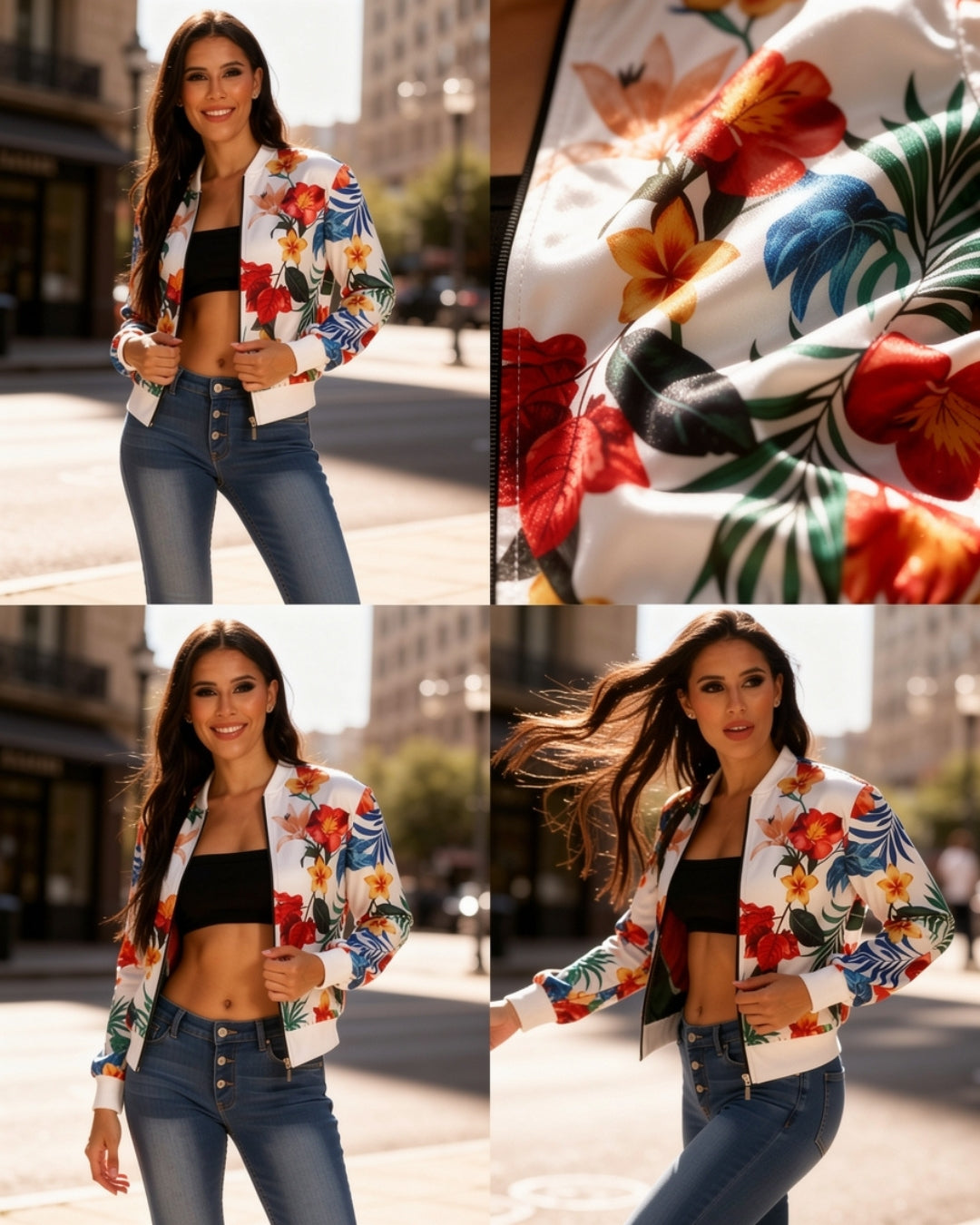 Lina — chaqueta bomber con estampado tropical