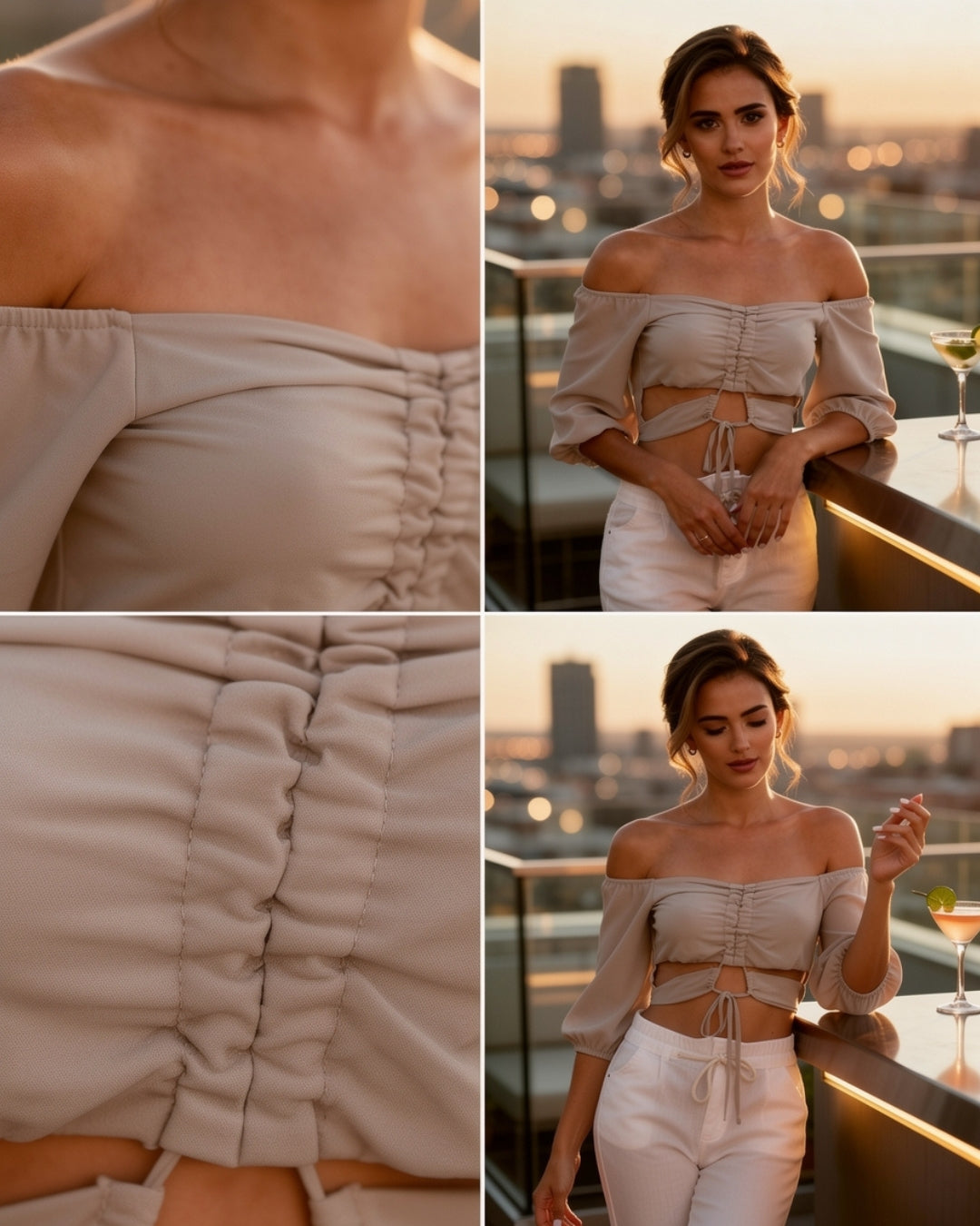 Velia— blusa off-shoulder con amarre frontal