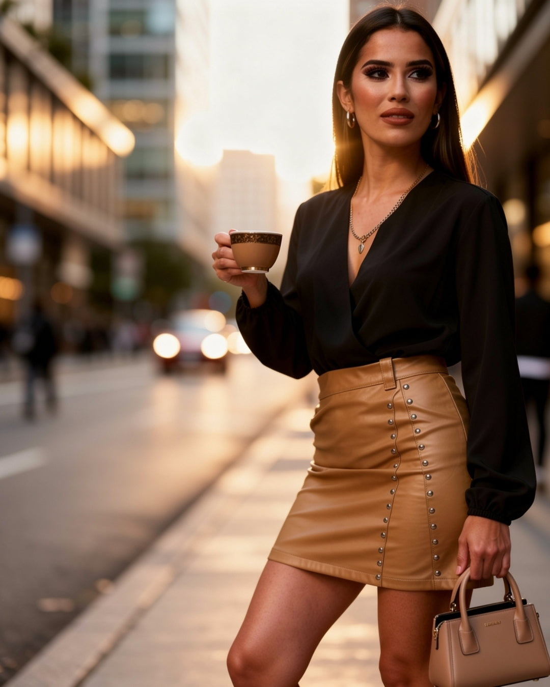Sahara — bodysuit negro de manga larga con escote cruzado