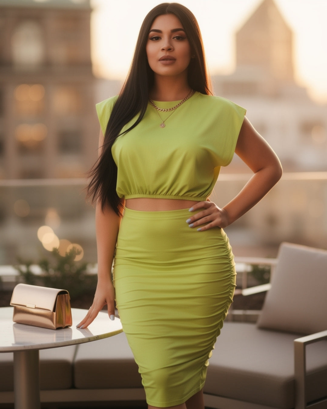 Solara — set crop top y falda midi en tonos vibrantes
