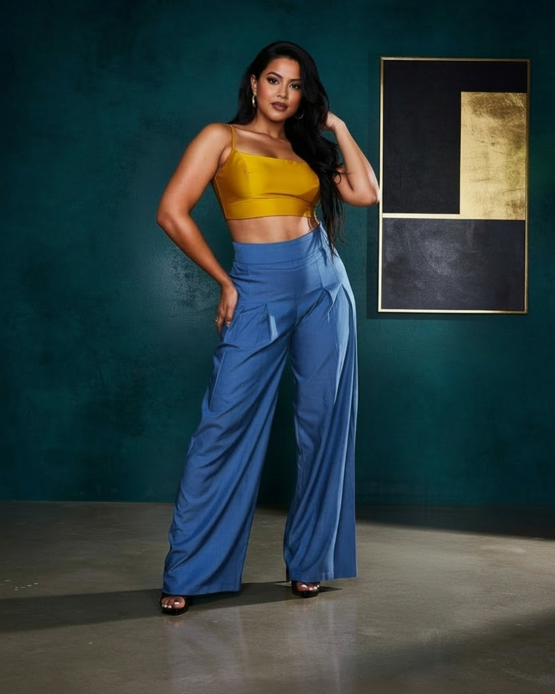 Nerina — pantalón palazzo de tiro alto en tejido fluido