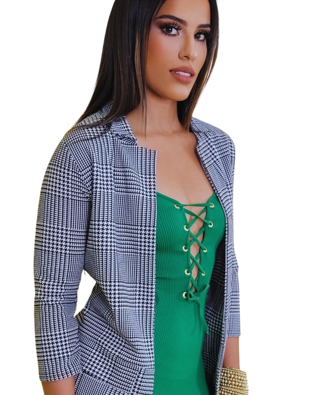 Valerie — blazer a cuadros con mangas 3/4