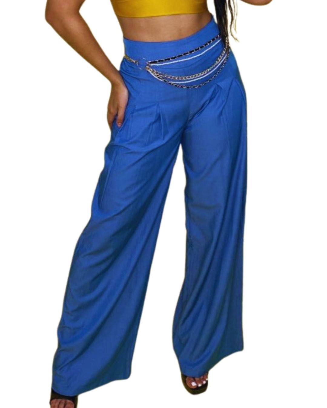 Pantalón Palazzo Elegante de Tiro Alto en Tejido Fluido