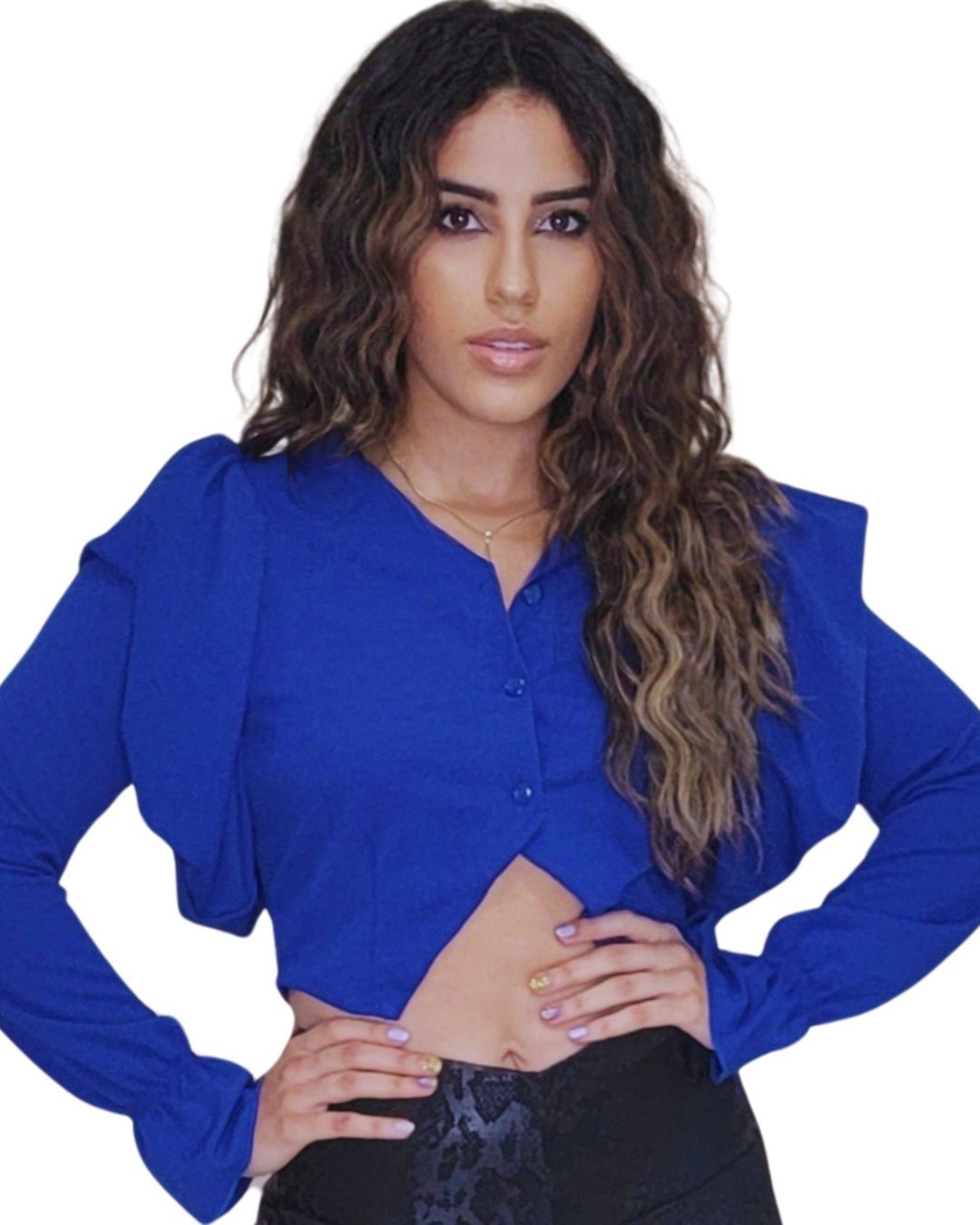 Blusa Corta Mimi con Volantes y Mangas Abullonadas