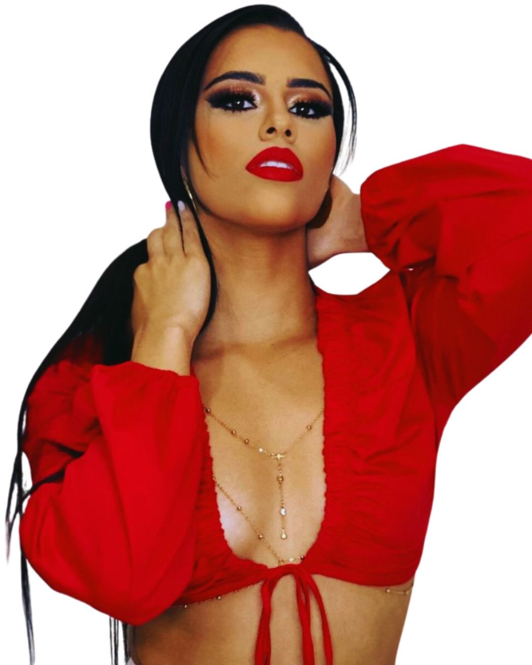 Top Corto Rojo con Lazo Frontal y Mangas Abullonadas