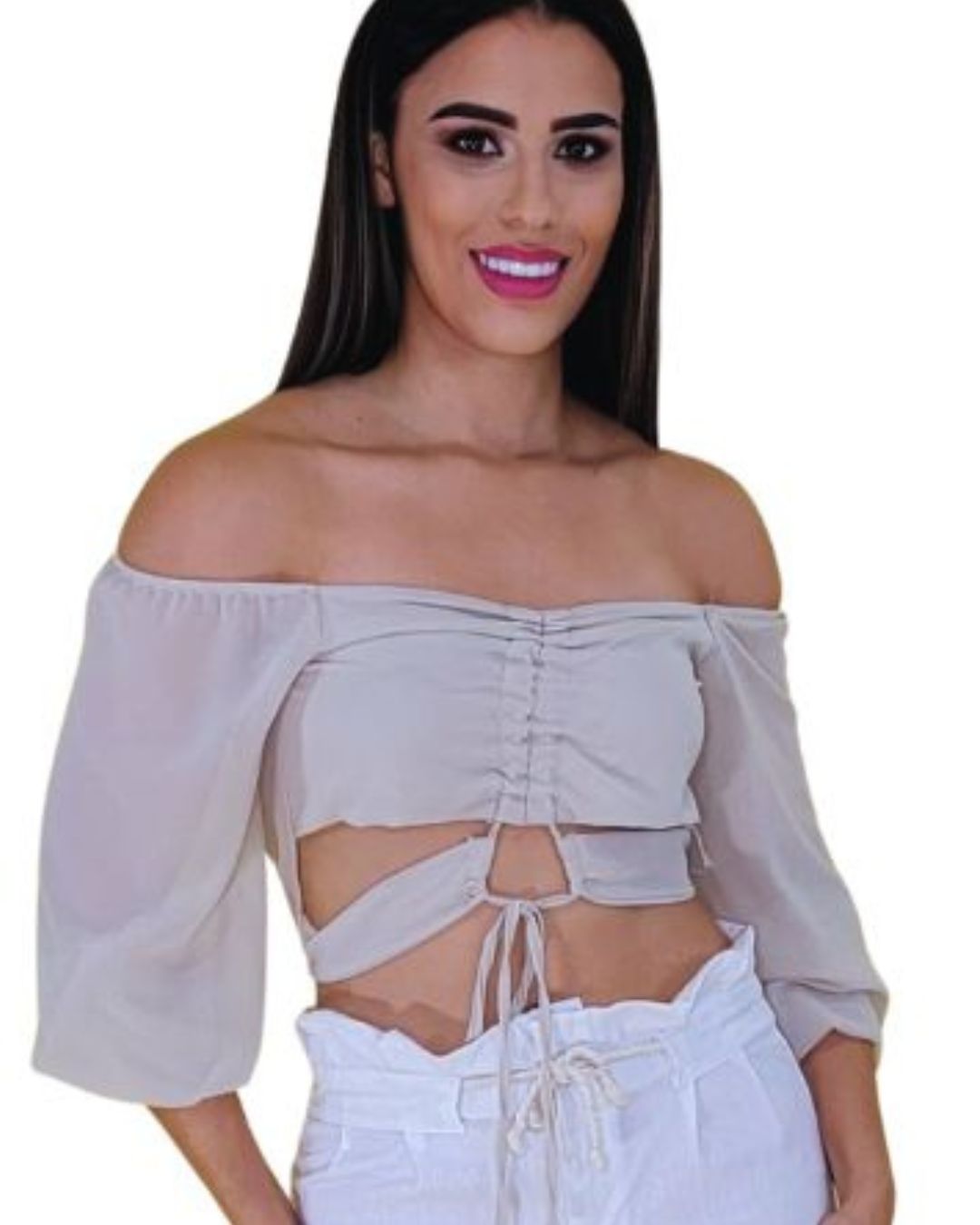 Velia— blusa off-shoulder con amarre frontal