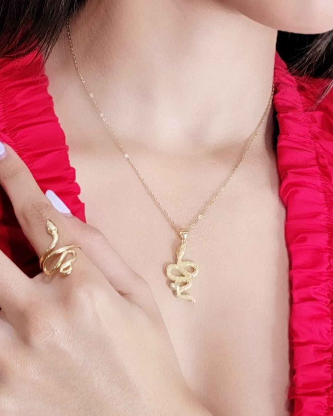 Zafira — set de collar y sortija serpiente dorada